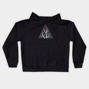 Stylized tree branches in triangle frame - purple, cream, and pale green gradient Kids Hoodie